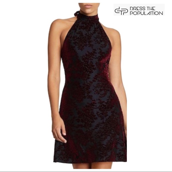 Dress the Population Dresses & Skirts - DRESS THE POPULATION VELVET HALTER MINI DRESS